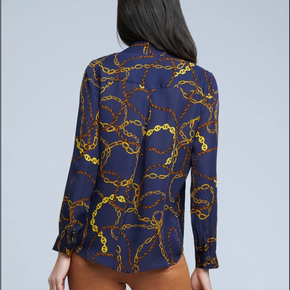 L'AGENCE Blue Blouse with Gold Chain Design